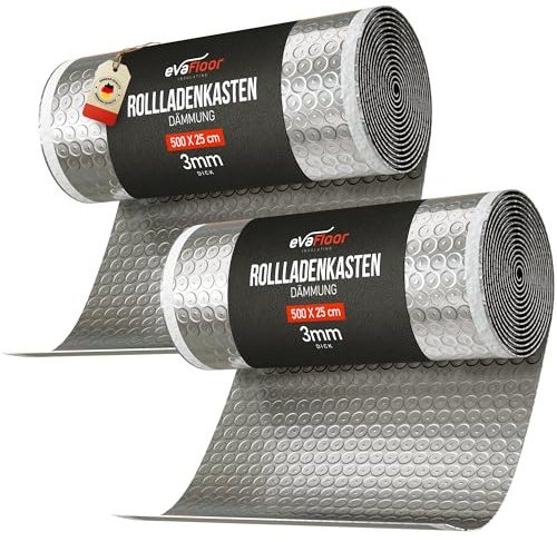 EVAFLOOR Rotolo Isolante per Cassonetti Tapparelle Autoadesivo 5m x 25 cm | Isola Freddo, Caldo e Spifferi d’Aria | Risparmio Energetico & Maggior Comfort (Pack 2)