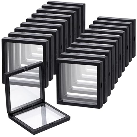 Marco flotante de exposición Soporte de exhibición marco flotante 3D negro, soportes monedas, joyería for desafío, 1-50 Uds(Black 30pcs,7x7cm)