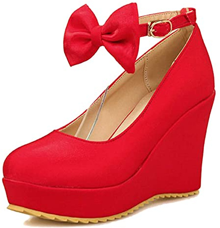 CuteFlats Escarpins à Talons Compensés Vintage pour Femmes avec Nœuds