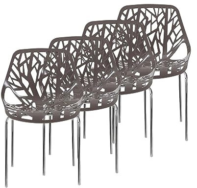 Makika Retro Stuhl Design Stuhl Esszimmerstühle Bürostuhl Wohnzimmerstühle Lounge Küchenstuhl Sitzgruppe 4er Set aus Kunststoff mit Rückenlehne CALUNA in Grau