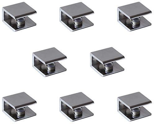 Glasklemme, 8er Set, Regal-Halter, Glashaltung, Regaltrager, Glasbodentrager, Chrom Poliert Vierkantform, Verstellbar für Plattenstärke 8-12mm, Glas- und Holzböden Wandmontage