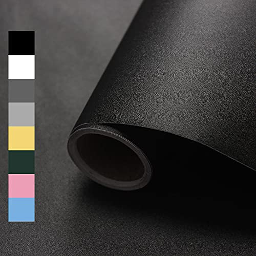 WADILE Selbstklebende Tapete, Klebefolie Einfarbige Wandtapete für Wand, Möbel, Küche – Wasserdichte Wandfolie Struktur Tapete, Dekofolie für Wohnzimmer, Schrank, und mehr, Schwarz, 40CM X 2M