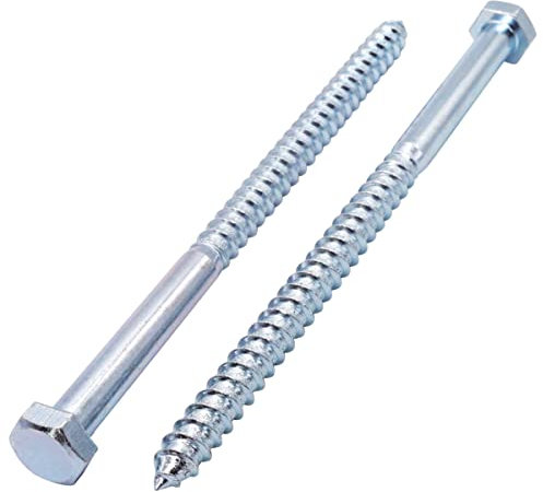 SKIR'CO (6 piezas) Tornillos de madera DIN 571 de acero galvanizado con cabeza hexagonal M12 x 200 mm, tornillos de coach, tornillos hexagonales