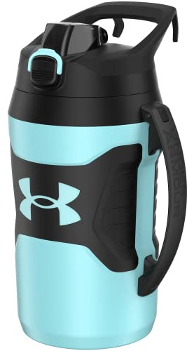 Under Armour Half Gallon Water Bottle Insulated, 64oz Insulated Water Bottle with Handle, Fence Hook, Leak Resistant, for Baseball, Football & More - Breeze Blue/Black