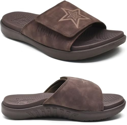 KuaiLu Mens Slides Soft Cushion Sport Sandals with Plantar Fasciitis Arch Support Orthotic Adjustable Open Toe Summer Slippers Slip on Indoor Outdoor