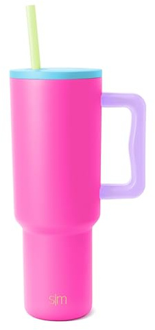 Simple Modern Thermobecher mit Strohhalm und Griff | Isolierter Edelstahl-Trinkbecher Eiskaffee-Reisebecher | Geschenke für Frauen und Männer | Trek | 1180ml | 80s Mix