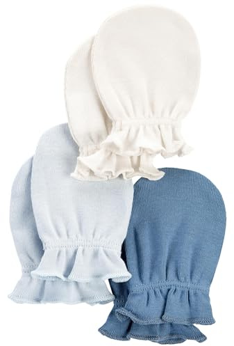 Carter's Baby Girls' 3-Pack Scratch Mittens Set (Blue/Ivory, 0-3 Months)
