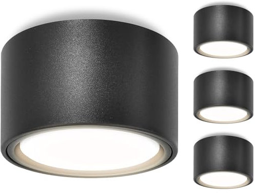 GeyouLux Spots LED plafond orientables - Plafonnier avec 4 modules GX53 interchangeables, 6 W, 4 000 K, lumière naturelle, 680 lm - Lampe en aluminium noir pour intérieur, Ø95 x 55 mm