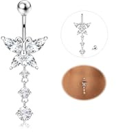 YADOCA 14G Piercing Ombelico Titanio Argento/Oro CZ Cuore Farfalla Lacrima Pendenti Ombelico Piercing Gioielli