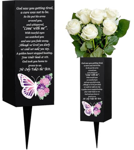 WEBEEDY Vases de Cimetière en Métal Vases de Cimetière pour Tombes avec Pointes Fleurs de Papillon Colorées Signe de Mémoire de Cimetière Décorations de Tombe pour Les Proches Aimés 8x20cm