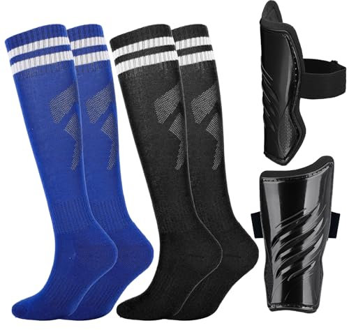 SummitEdge 2 Paar Stutzen Kinder Fußball mit Schienbeinschoner Kinder Fussball, 5-10 Jahren Lange Fussball Socken Fußballsocken Sportsocken für Jungen Mädchen Fußballtraining