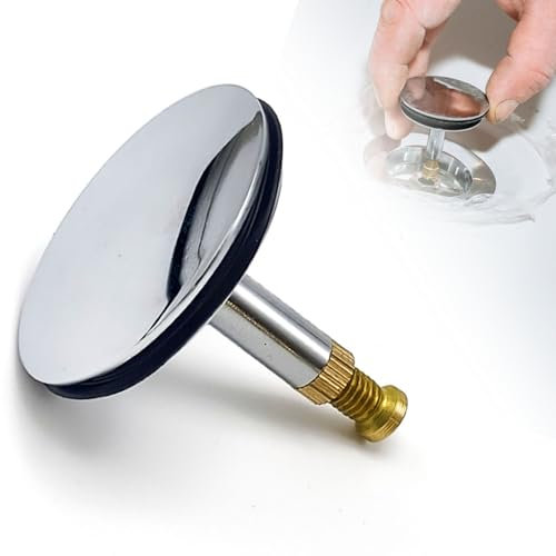 Adjustable Bath Plug with Screw 43mm Cover Pop-Up Bathtub Chock Plug Heavy Duty Brass Chrome Bathtub Plug 8mm Pole Bath Tub Plug for UK Standard Bathtub