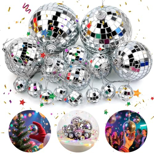 14 stycken diskokula, dekoration, discokulor, små diskobollar, dekoration, hängande spegelboll, discobollar, set, olika storlekar, spegelboll för julgran, nattklubb, bar, dekoration (8/6/4/2 cm)