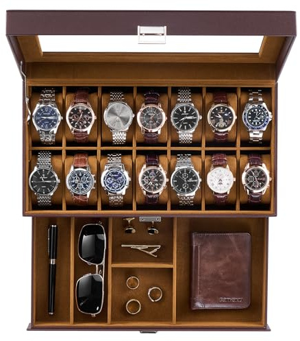 ProCase Watch Box, 14 Slot Watch Case for Men with Drawer, Espresso