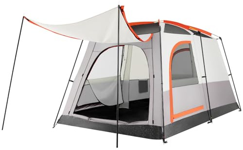 GOPLUS Tienda de campaña para 6 Personas con 2 dormitorios Independientes, Doble Capa y sobretecho, Lona de Polietileno y Ventanas de Malla (Gris)