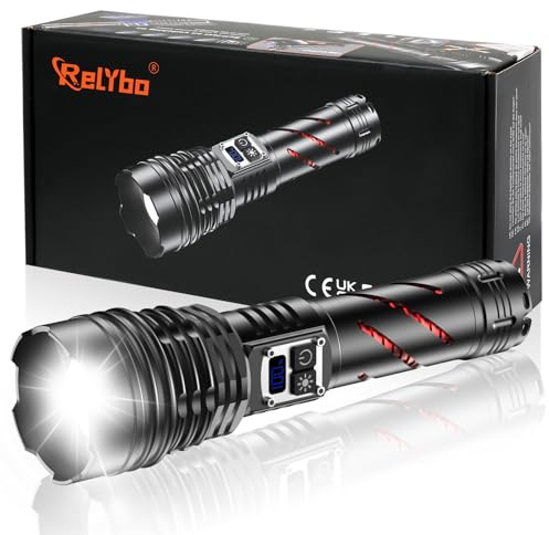 Relybo Lampe Torche Led Ultra Puissante 1000000 Lumen, Lampe De Poche Led Ultra Puissante, Lampe Led Torche Rechargeable, Lampe torche Tactique Puissante Flashlight 2 Interrupteur Pour Camping Urgence