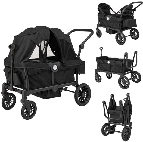 COSTWAY Passeggino Doppio Pieghevole, Passeggino Gemellare con Manico Regolabile, Tettuccio Rimovibile, Portabicchieri, per Bambini da 6+ Mesi, 104 x 57 x 107 cm (Nero)