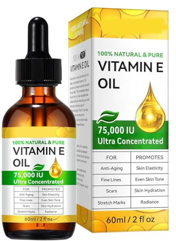 Vitamin E olja bio för kosmetika 75 000 IE– ren vitamin E-olja för hud för hud fuktgivande & stärkande hud, minskar fina linjer och ärr, lätt absorberande kroppsolja ansiktsolja 60 ml