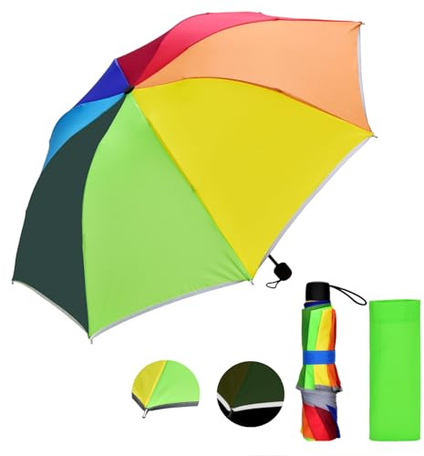 DealKits Kinder Regenschirm, Kinderschirm Mini Regenbogen Leicht Regenschirm für Jungen und Mädchen, Safety Reflex Taschenschirm für Tasche Rucksack oder Reise, 210T Teflon-Beschichtung