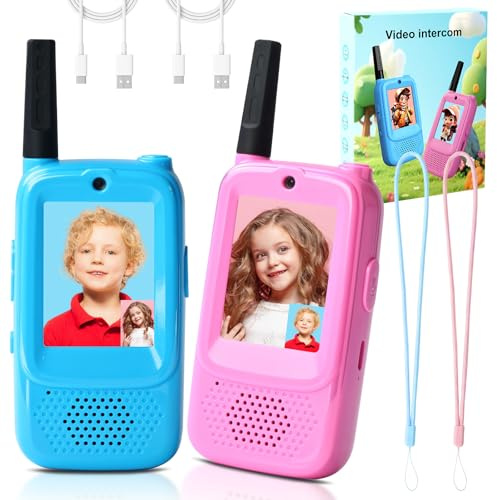 Video Walkie Talkies for Kids 2 Pack Walkie Talkie Rechargeable with Video Camera & 4 Voice Effects- Long Range Video Chat Walkie Talkies Kids' Toy Gift for Age 3-12 Boys Girls (Blue+Pink)