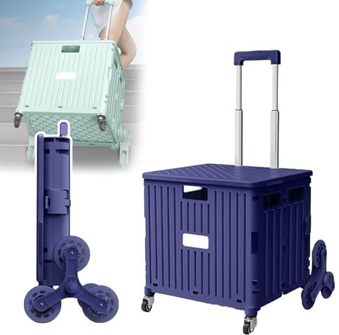 Caja rodante ajustable con ruedas, plegable, resistente al óxido, fácil de limpiar, contenedor de almacenamiento para compras, camping y organización, contenedor versátil de 65 L (morado)