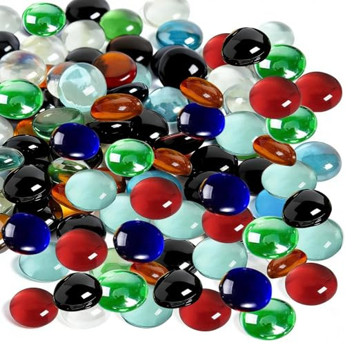 Ezitruz Colourful Glass Nuggets, 1600 g Glass Stones, Muggle Stones Glass 17-19 mm, 8 Colours, Vase Filling Stones, Decorative Glass Stones, Artificial Crystal Stones for DIY Vases, Aquarium, Flower