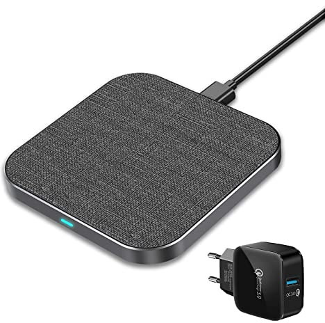 Wefunix 15W Cargador Inalámbrico Rápido, [Adaptador QC3.0 incluido] Fast Wireless Charger compatible con iPhone 16 15 14 13 12 11 XS Samsung Galaxy Z Flip S25 S24 S23 S22 S21 Note 20/10 Huawei P40 Pro
