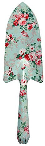 Rivanto® Blumenkelle mit Rosendruck Motiv, aus Metall, 27,5 cm lang, 8 cm breit, Gartenwerkzeug, Handschaufel, Pflanzschaufel, spitze Gartenschaufel