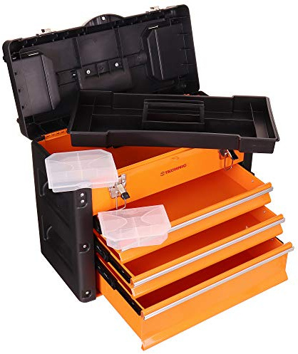 Werkzeugkoffer Box - 50 x 40 x 23cm mit 3 Schubladen und Blockade, Werkzeugkasten Koffer Metall, Organizer