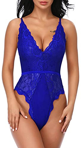 EVELIFE Body Donna Sexy Pizzo Lingerie Teddy Un Pezzo Scollo a V Biancheria Intima Trasparente(RBL M)