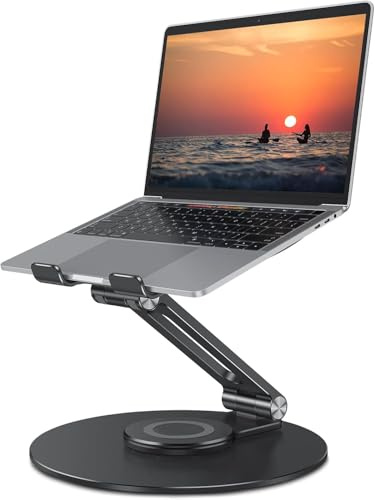 OMOTON Laptop Ständer mit 360° Drehbarer Basis, Faltbarer Laptop Halterung Doppelter Schaft für Zusammenarbeit, Geeignet für MacBook pro, Laptop bis zu 16 Zoll, Schwarz