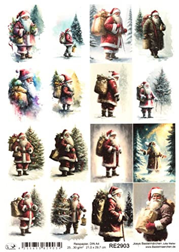 Josys Bastelmärchen Reispapier A4 Strohseide Decoupage Weihnachten Weihnachtsmann Nikolaus RE2903