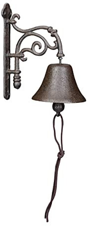 Relaxdays Türglocke Gusseisen, antikes Design, Gartenglocke Vintage, mit Kordel, Glocke für draußen, Wandglocke, braun