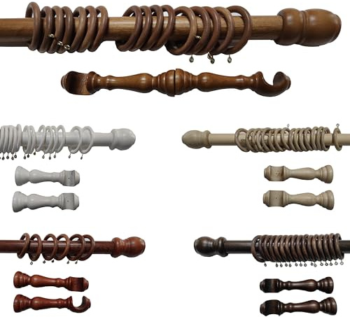 Bastone per Tende in Legno con Anelli completo di Accessori, Diametro 35 mm, Movimento Manuale, Bastone Tenda Bianco e Altri Colori con Supporti e Terminali, Zineffa per Tenda (NOCE, 300 CM)
