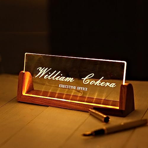 Pahdecor Personalisierbares Schreibtisch-Namensschild, beleuchtetes Acryl-Schild, Schreibtisch-Namensschild, Dekoration, Tisch-Namensschild, Werbegeschenk für Büro, Lehrer, Unternehmen
