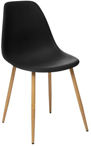 Atmosphera - Chaise Taho Noire Style Scandinave, 46 x 52 x 86 cm, Pieds en Métal Effet Bois - pour Salle à Manger, Cuisine, Bureau