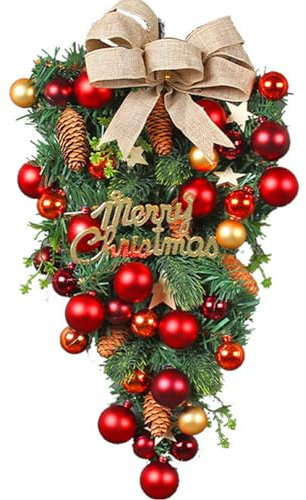 Couronne de Larmes de Larme de Noël avec Arc et Boule Rouge