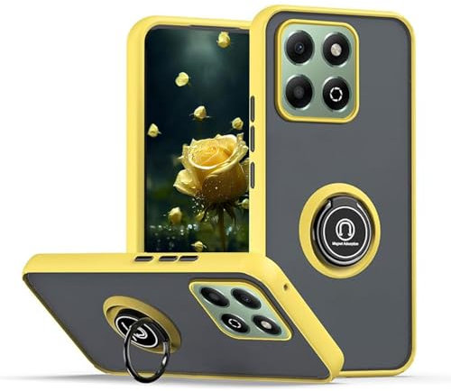 YUEQIAN Hülle für Honor X6b 4G, 360° Drehbarer Ständer Ring Stoßfest Handyhülle, Mattiert Durchscheinend Hart PC + Weich TPU Silikon Doppelt Schutzhülle, Gelb