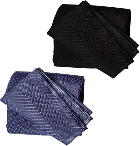 Lot de 2 couvertures de déménagement et d'emballage de 101 cm x 183 cm, tapis de déménagement robustes pour emballage, expédition, fret ou couverture de déménagement matelassée professionnelle, bleu