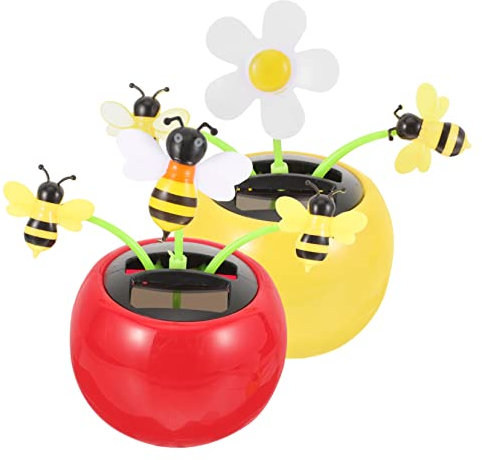 Ciieeo 2 Stück Biene Design Schaukel Auto Ornament Spielzeug Mini Tiere Auto Solar Tanzen Spielzeug Schaukel Ornament Schreibtisch Biene Dekorationen Wackelkopf Solarbetriebene