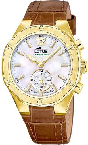 LOTUS Orologio Intelligente Donna Ibrido Connected Cinturino in Pelle Marrone Analogico - Vetro minerale - Impermeabile 10 ATM - Controllo musica, contapassi, notifiche e rifiuto chiamate 18973/1