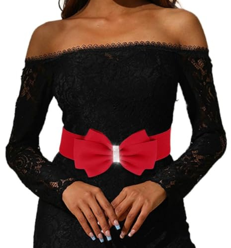 AOWVUTS Ceinture Élastique Large pour Femme Ceintures de Taille Élastiques Vintage Ceinture Large à Nœuds Papillon Ceinture Extensible pour Robes Décoratives (A)