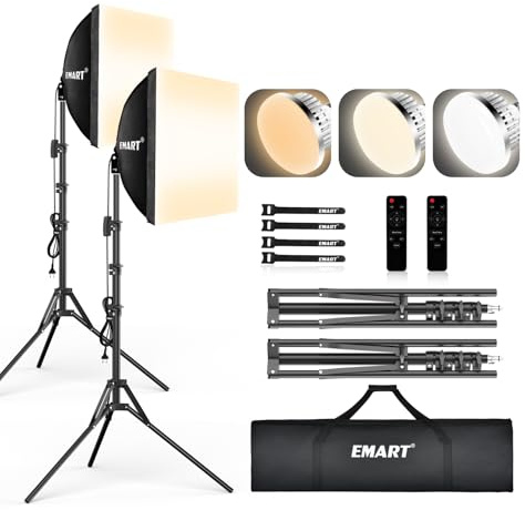 EMART Softbox Set Fotostudio, 40X40cm Softboxen 85W LED Fotolicht, Professionelle Fotografie Beleuchtung Set für Studioleuchten, Portrait, Videoaufnahmen(2 Pack)