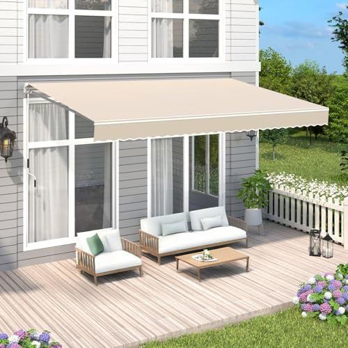 CTREVL Toldo retráctil de Brazo articulado, Toldo Manual Retráctil con Manivela de Aluminio de Pared o Techo con Protección Solar UV50+ para Exteriores Terraza Balcón(Beige,4x3m)