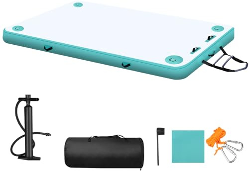 Inoamity Piattaforma Galleggiante Gonfiabile 2 * 2.4m con Pompa Manuale ad Alta Pressione, Zattera Galleggiante Gonfiabile per Yoga Acquatico/Piscina/Lago, Portata 350KG, 3-4 Persone (Blu)
