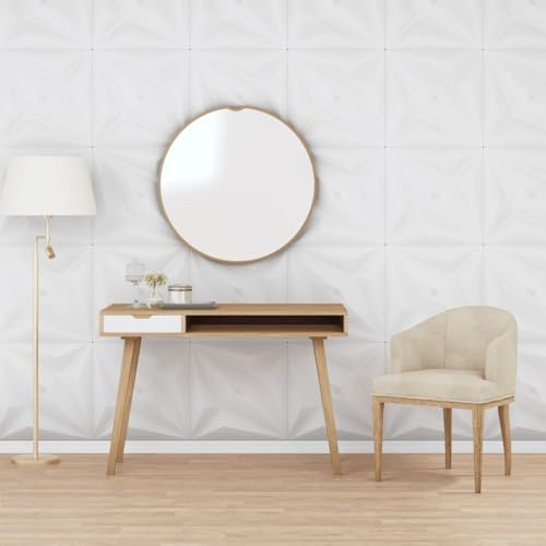 Lot de 12 panneaux de plafond décoratifs pour salon - Blanc - 50 x 50 cm XPS 3 m² - Étoile - Revêtement mural pour une sensation chaleureuse et rustique