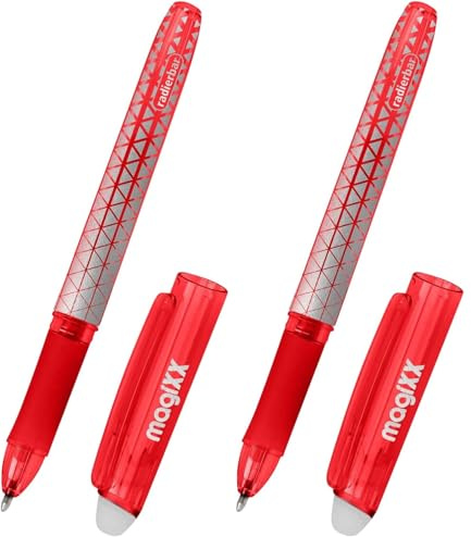 Online magiXX erasable pen Red I Gel pen with eraser I Rub out ballpoint pen with gel refill red, refillable, medium tip I Rollerball pen for kids, adults, school (Pack of 2)