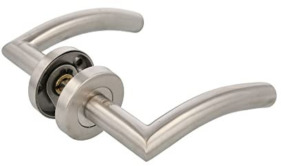 Amig - Set di Maniglie con Rosetta per Porte | Mod. 38RX | 120 x Ø19 mm | Quadradillo da 8 mm | Design Elegante e Semplice | Acciaio Inox 18/8 Argentato Opaco