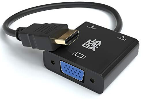 JAMEGA – HDMI auf VGA Adapter Aktive 1080P HDTV Audio Übertragung Konverter-Kabel| 3,5mm Audioanschluss und Micro USB Anschluss | HDMI Buchse zu VGA Stecker für PC, Laptop, Monitor, Beamer UVM.