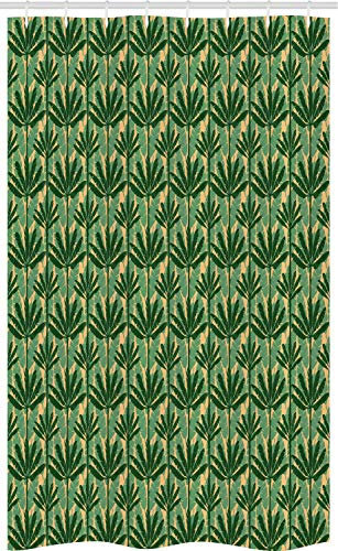 ABAKUHAUS Banana Leaf Stall Shower Curtain, Windmill Palm Trees, Fabric Bathroom Decor Set with Hooks, 47 x 70, Pale Yellow Jade Green